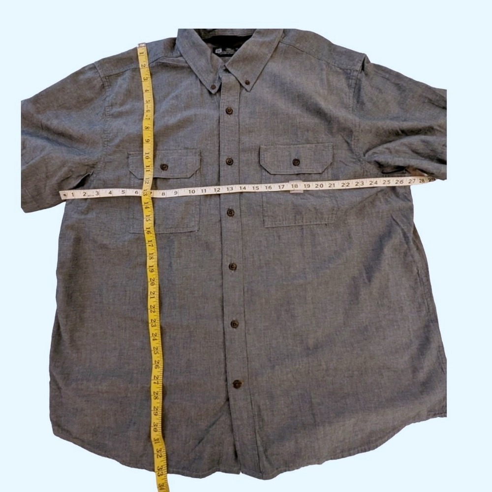 Carhartt Mens 2XL Loose Fit Short Sleeve Button Down Gray Chambray Work Shirt